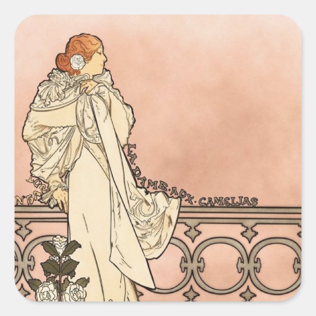 Alphonse Mucha Art Deco Quadratischer Aufkleber (Vorderseite)