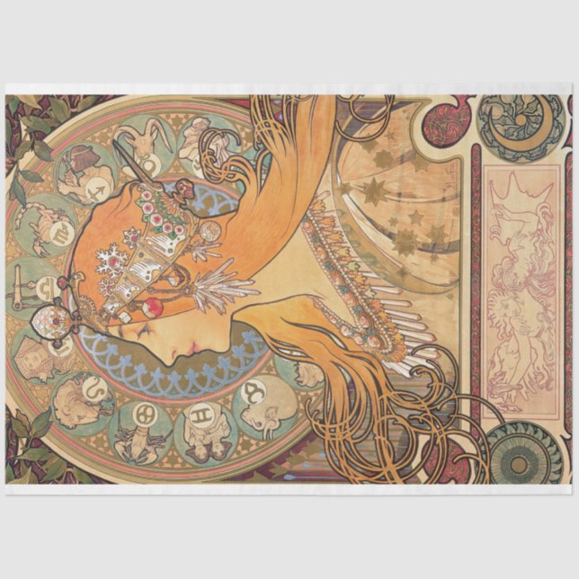 Alphonse Mucha Art Deco Seidenpapier (Vorderseite)