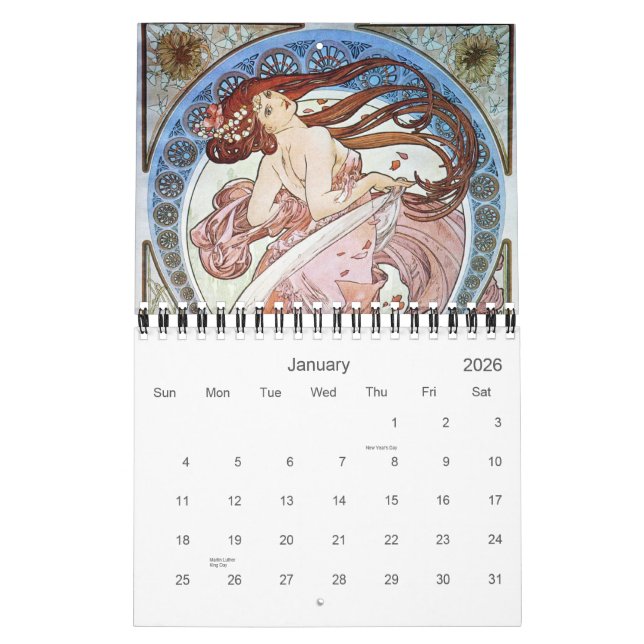 Alphonse Mucha Art Kalender (Jan 2026)