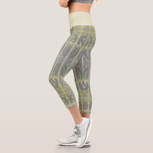 Alphonse Mucha Art nouveau abstrakt Art grau yello Capri Leggings