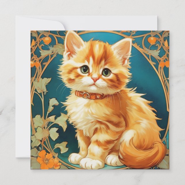 Alphonse Mucha Art Nouveau Cat Einladung (Vorderseite)