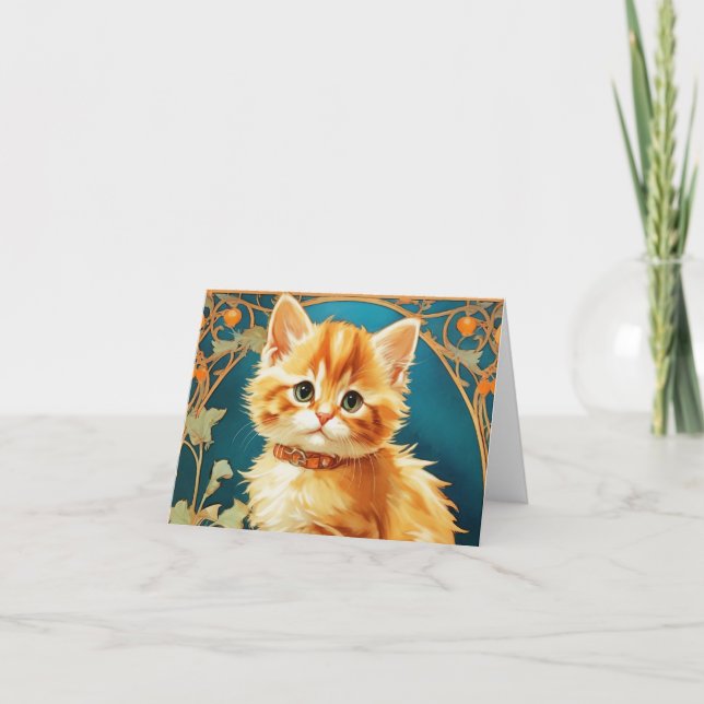 Alphonse Mucha Art Nouveau Cat Einladung (Vorderseite)