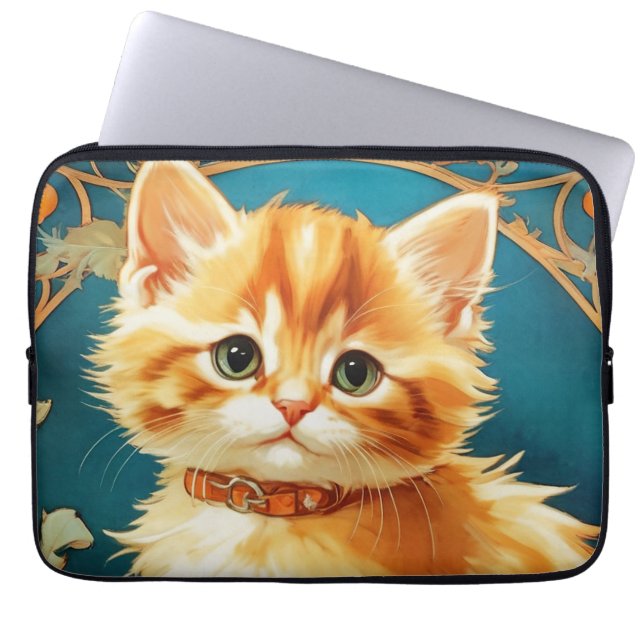 Alphonse Mucha Art Nouveau Cat Laptopschutzhülle (Vorderseite)