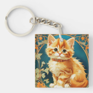 Alphonse Mucha Art Nouveau Cat Schlüsselanhänger
