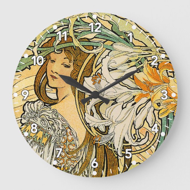 Alphonse Mucha Art Nouveau Clock Große Wanduhr (Vorderseite)