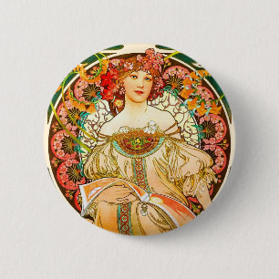Alphonse Mucha Art Nouveau Daydream Button