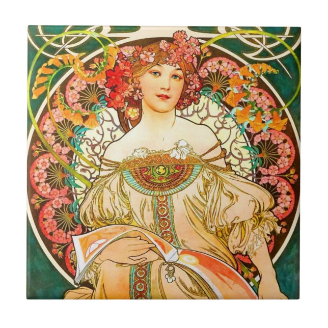 Alphonse Mucha Art Nouveau Daydream Fliese (Vorderseite)