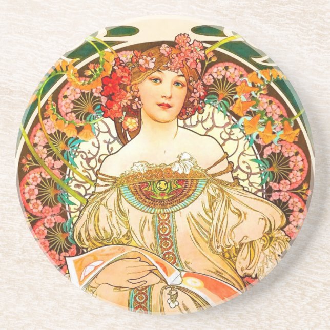 Alphonse Mucha Art Nouveau Daydream Getränkeuntersetzer (Vorne)