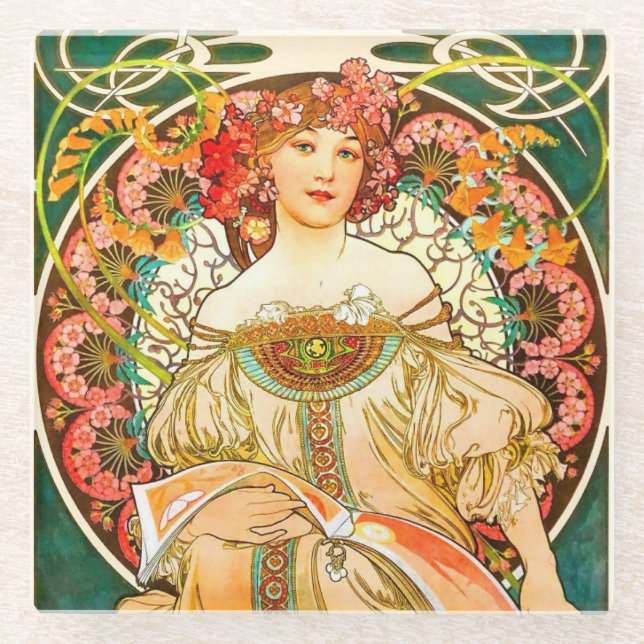 Alphonse Mucha Art Nouveau Daydream Glasuntersetzer (Vorderseite)