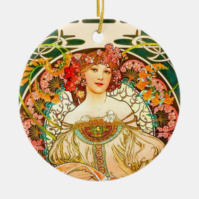 Alphonse Mucha Art Nouveau Daydream Keramik Ornament (Vorne)
