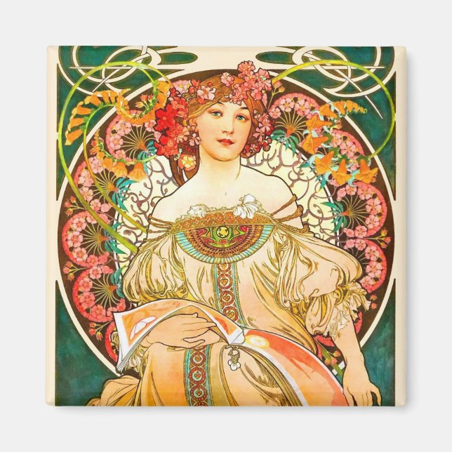 Alphonse Mucha Art Nouveau Daydream Magnet (Vorne)