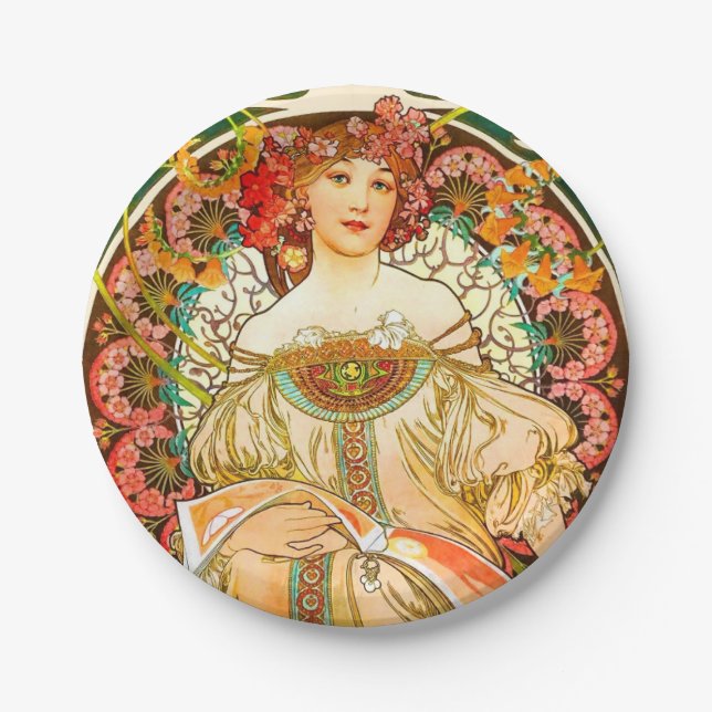Alphonse Mucha Art Nouveau Daydream Pappteller (Vorderseite)