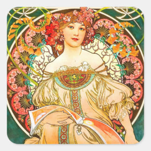 Alphonse Mucha Art Nouveau Daydream Quadratischer Aufkleber