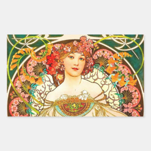Alphonse Mucha Art Nouveau Daydream Rechteckiger Aufkleber