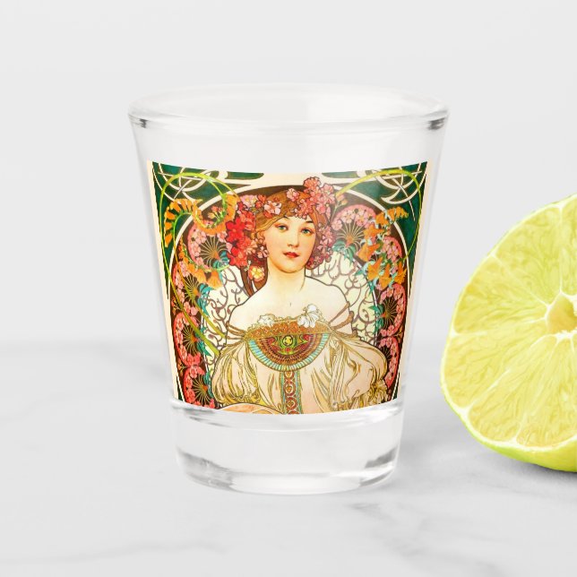 Alphonse Mucha Art Nouveau Daydream Schnapsglas (Vorderseite)