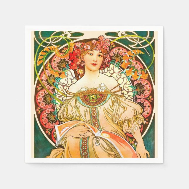 Alphonse Mucha Art Nouveau Daydream Serviette (Vorderseite)