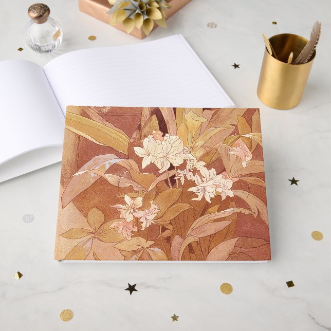 Alphonse Mucha Art Nouveau Floral Detail Gästebuch (Vorderseite Offen)