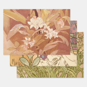 Alphonse Mucha Art Nouveau Floral Detail Geschenkpapier Set
