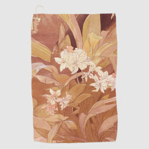 Alphonse Mucha Art Nouveau Floral Detail Golfhandtuch
