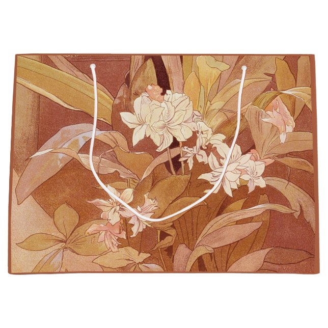 Alphonse Mucha Art Nouveau Floral Detail Große Geschenktüte (Vorderseite)