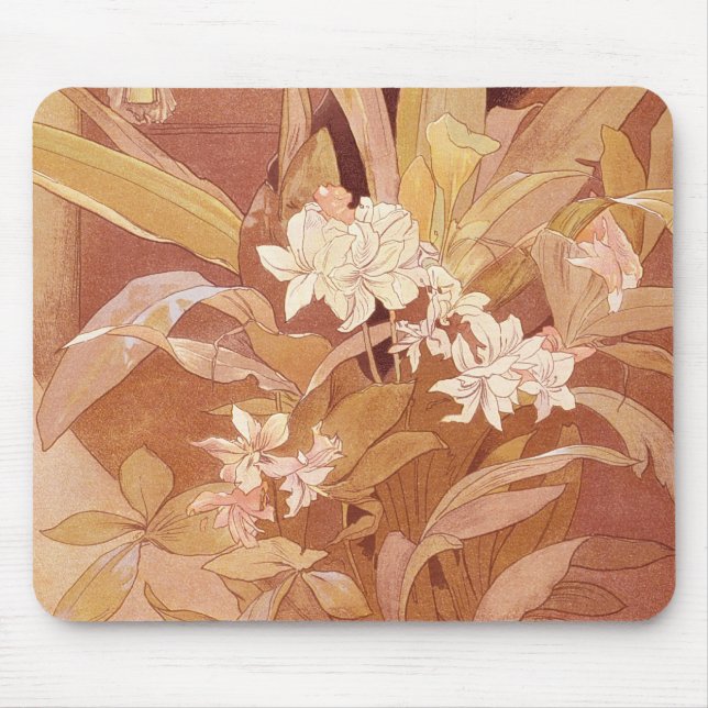 Alphonse Mucha Art Nouveau Floral Detail Mousepad (Vorne)
