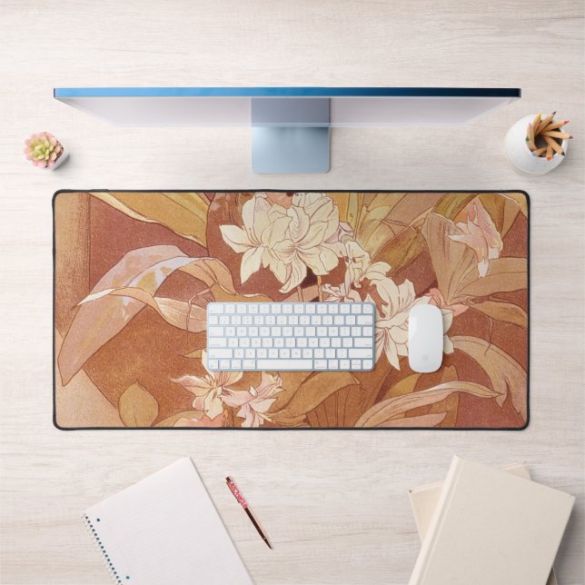 Alphonse Mucha Art Nouveau Floral Detail Schreibtischunterlage (Büro 1)