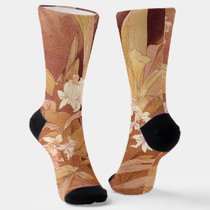 Alphonse Mucha Art Nouveau Floral Detail Socken