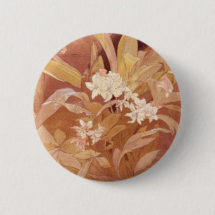 Alphonse Mucha Art Nouveau Florales Detail Button