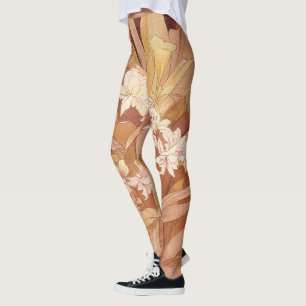 Alphonse Mucha Art Nouveau Florales Detail Leggings