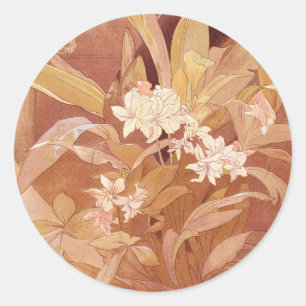 Alphonse Mucha Art Nouveau Florales Detail Runder Aufkleber