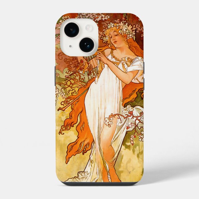 Alphonse Mucha Art Nouveau Frühling iPhone Hülle (Rückseite)