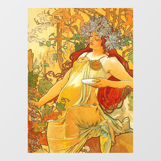 Alphonse Mucha Art Nouveau Herbst Fensteraufkleber (Blatt)