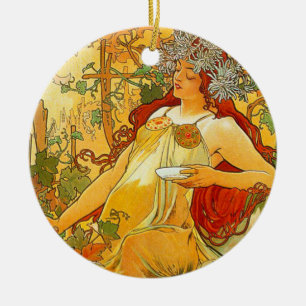 Alphonse Mucha Art Nouveau Herbst Keramik Ornament