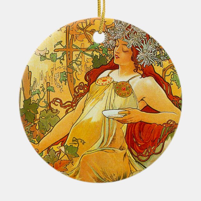 Alphonse Mucha Art Nouveau Herbst Keramik Ornament (Vorne)