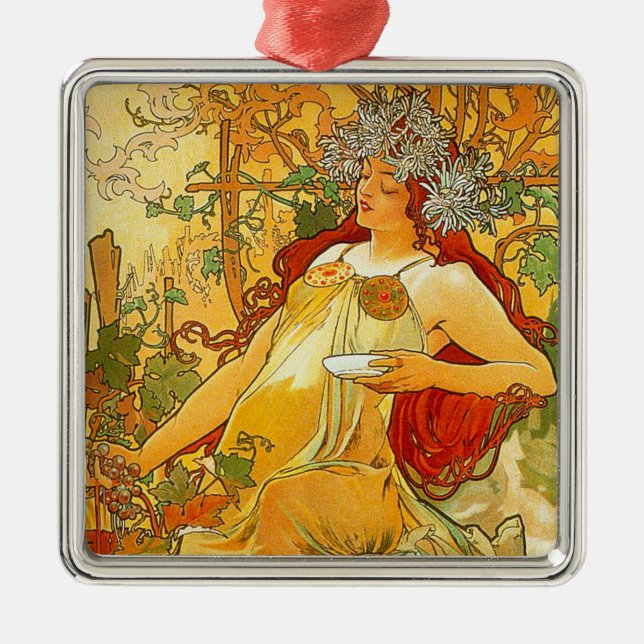 Alphonse Mucha Art Nouveau Herbst Ornament Aus Metall (Vorne)