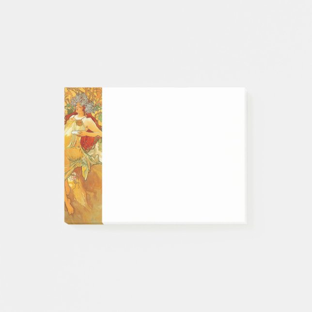 Alphonse Mucha Art Nouveau Herbst Post-it Klebezettel (Vorderseite)