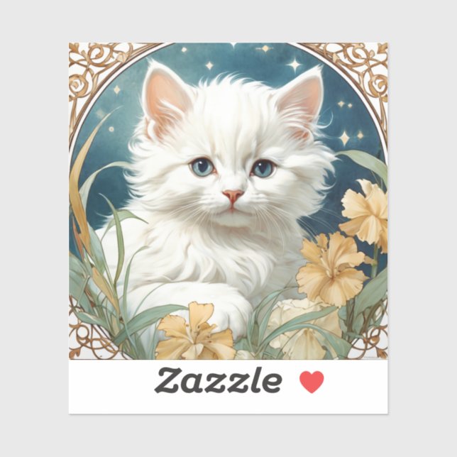 Alphonse Mucha Art Nouveau Kitten Aufkleber (Blatt)