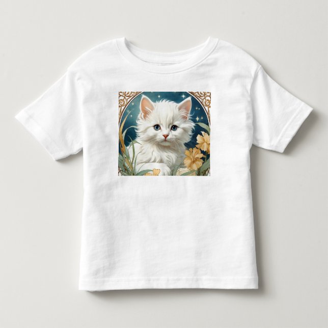 Alphonse Mucha Art Nouveau Kitten Kleinkind T-shirt (Vorderseite)