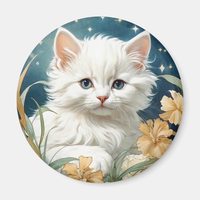 Alphonse Mucha Art Nouveau Kitten Magnet (Vorne)