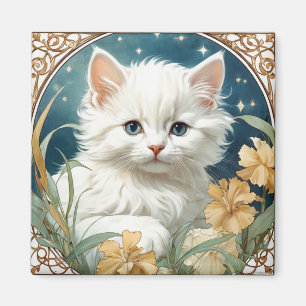 Alphonse Mucha Art Nouveau Kitten Magnet