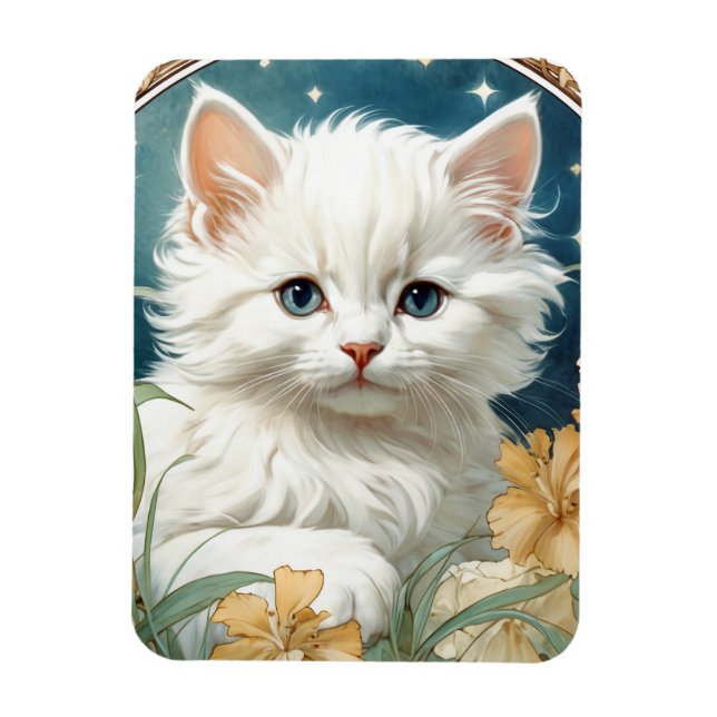 Alphonse Mucha Art Nouveau Kitten Magnet (Vertikal)