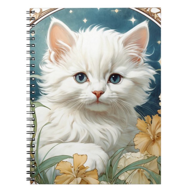 Alphonse Mucha Art Nouveau Kitten Notizblock (Vorderseite)