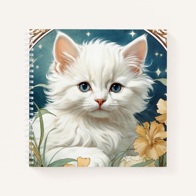 Alphonse Mucha Art Nouveau Kitten Notizbuch (Vorderseite)