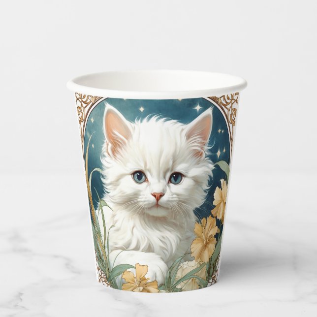Alphonse Mucha Art Nouveau Kitten Pappbecher (Vorderseite)