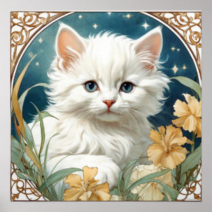 Alphonse Mucha Art Nouveau Kitten Poster