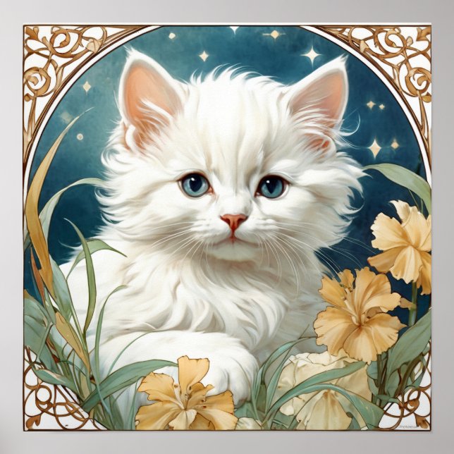 Alphonse Mucha Art Nouveau Kitten Poster (Vorne)