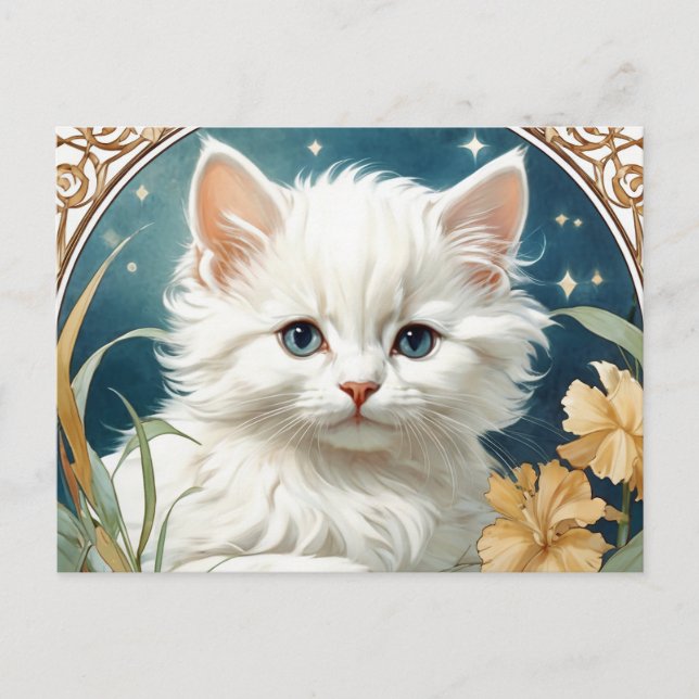 Alphonse Mucha Art Nouveau Kitten Postkarte (Vorderseite)