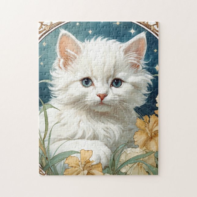Alphonse Mucha Art Nouveau Kitten Puzzle (Vertikal)