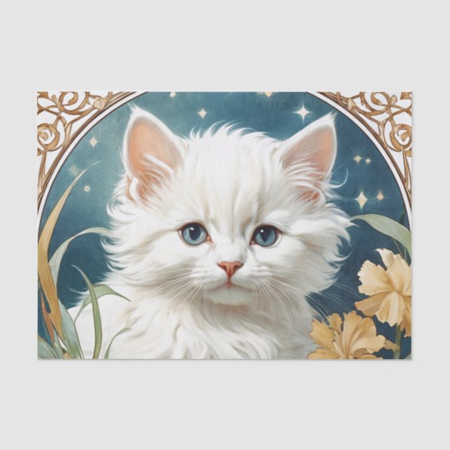 Alphonse Mucha Art Nouveau Kitten Seidenpapier (Vorderseite)