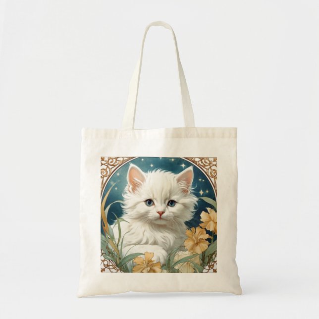Alphonse Mucha Art Nouveau Kitten Tragetasche (Vorne)